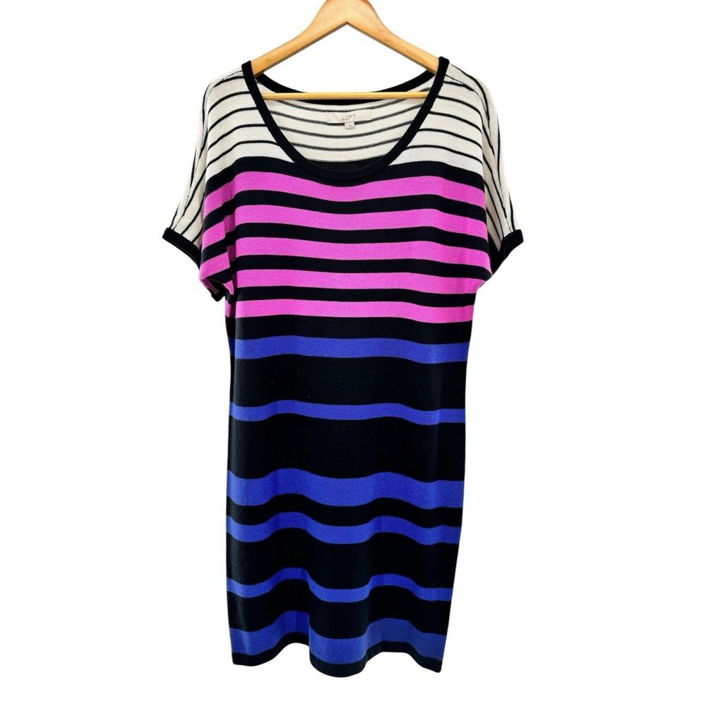 Ann Taylor LOFT‎ Large Stripe Colorblock Wool Blend Sweater Dress Career Casual